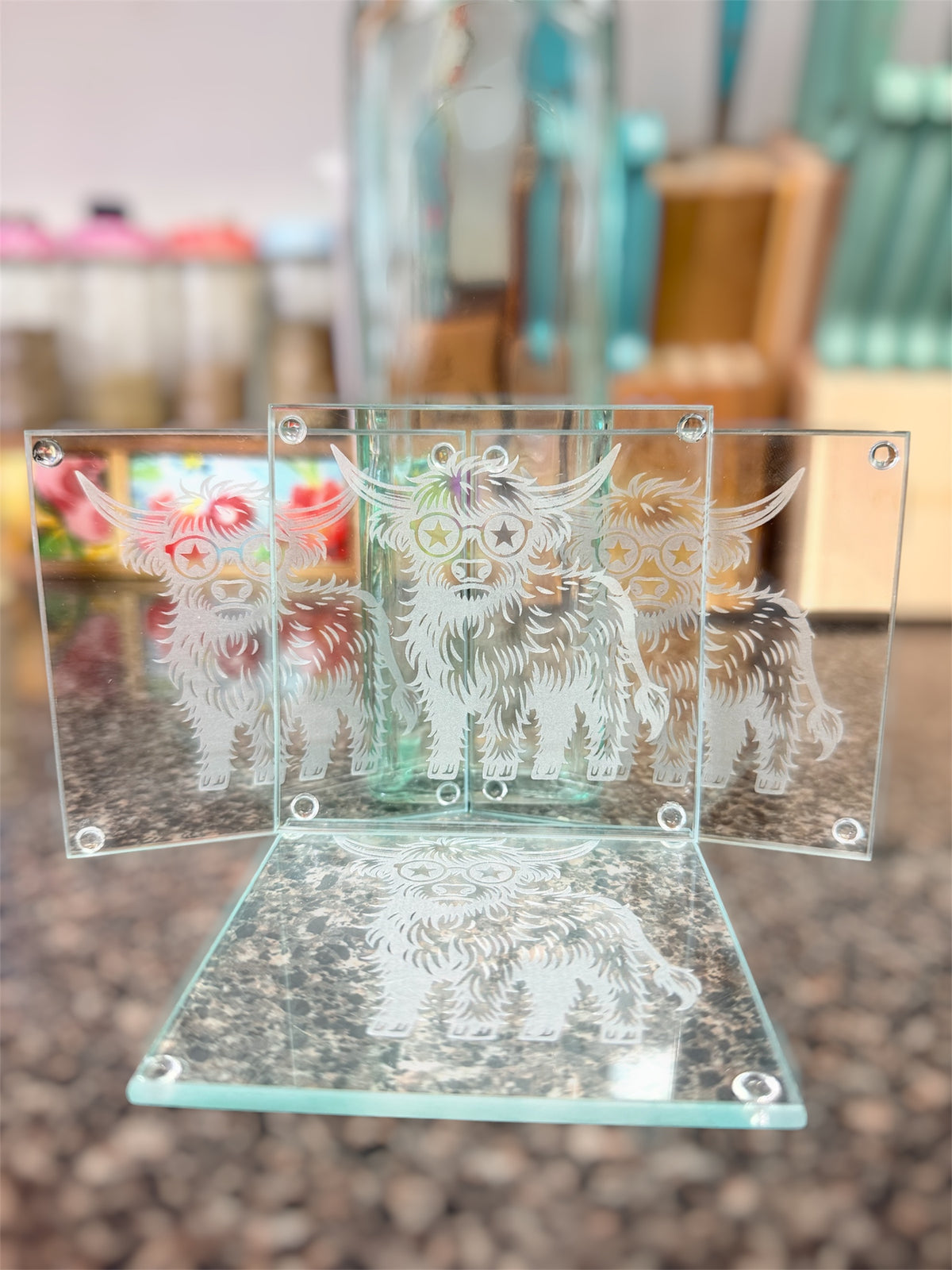 Cool highland cow glass coasters